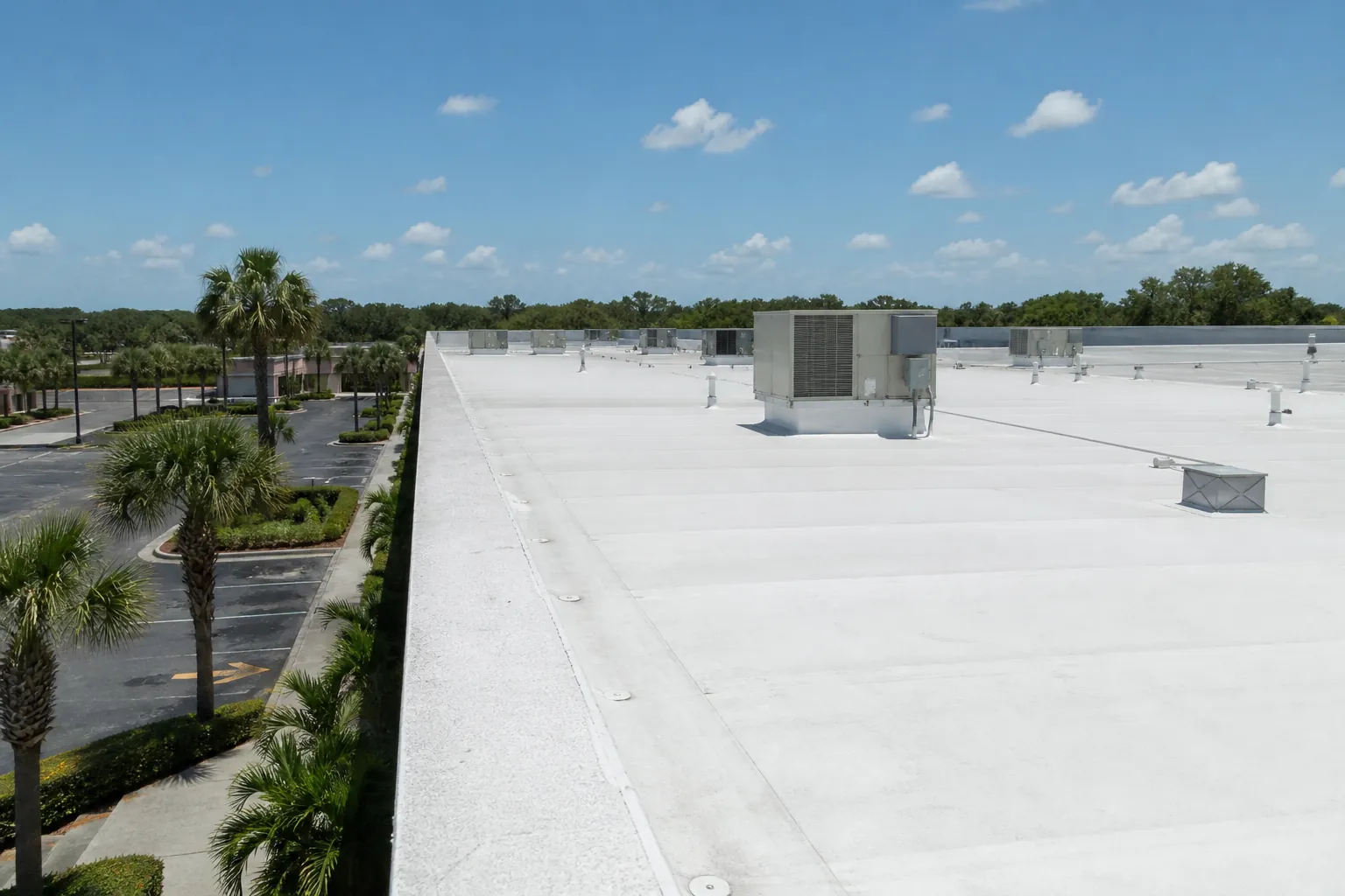 TPO commercial flat roof on a Lakeland, FL retail building